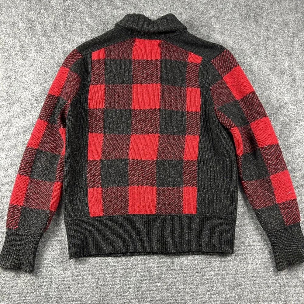 Banana Republic Cardigan Sweater Mens Medium Red‎ Plaid Shawl Collar Flipucci